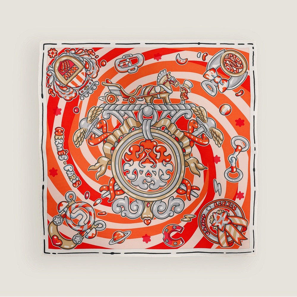 Hermes Red and Orange 100% Silk Scarf